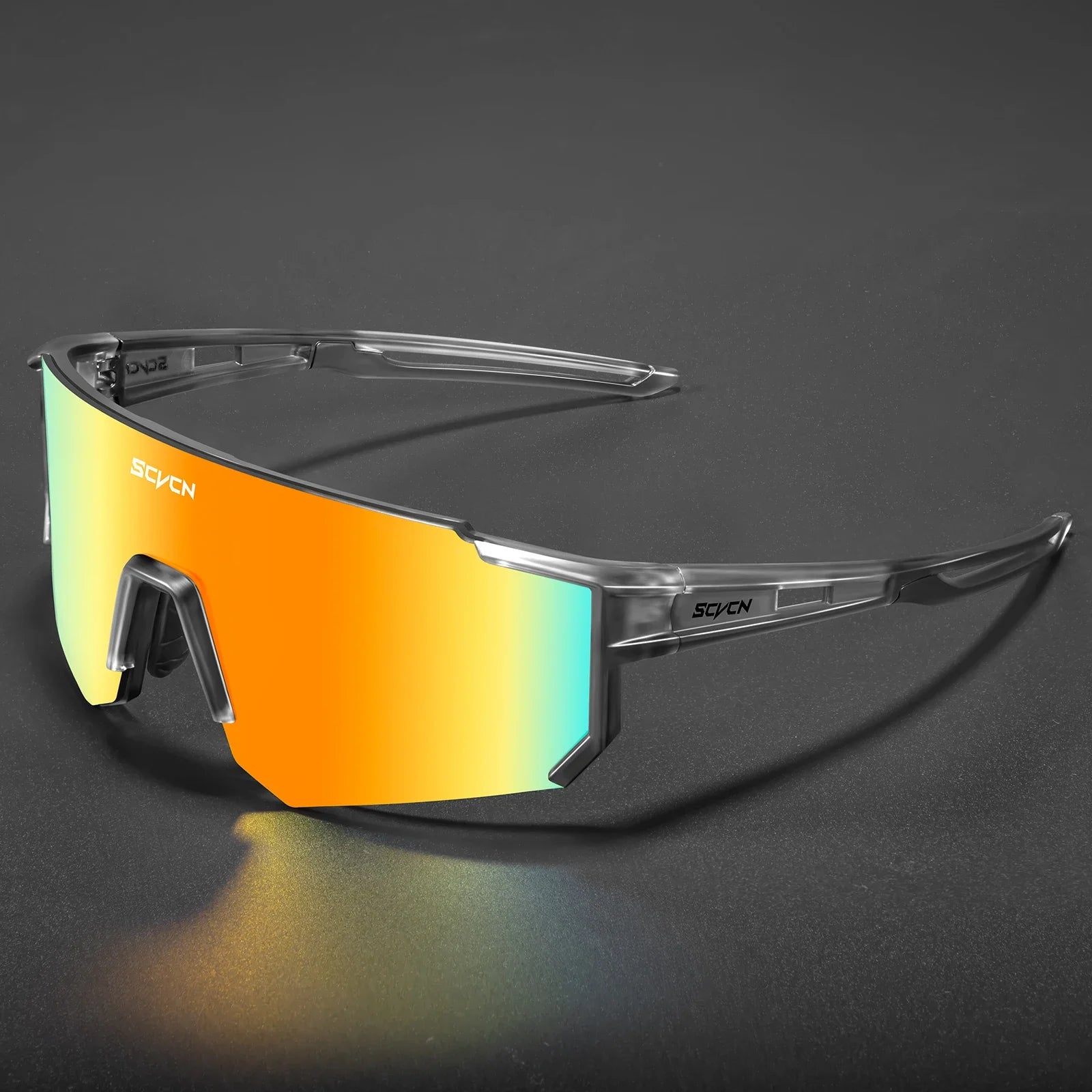 Lunettes Cyclisme SCVCN - Protection UV400 avec verres miroir orange, monture légère et aérodynamique pour performance sportive optimale.
