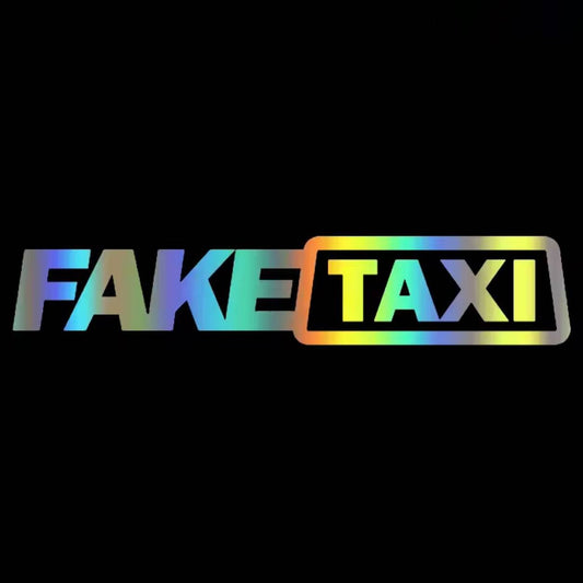 Sticker auto vinyle holographique Fake Taxi, résistant et imperméable, idéal pour personnaliser votre véhicule avec style.